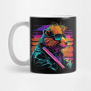 Capybara In Sunglasses Retro 80s Synthwave Rodent Mug